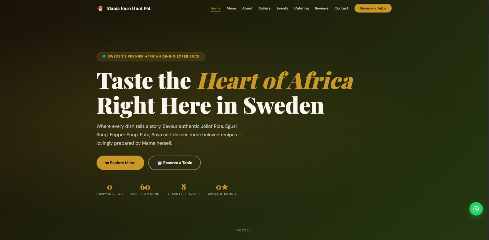 Mama Euro Hunt Pot — African Restaurant Website (Sweden)